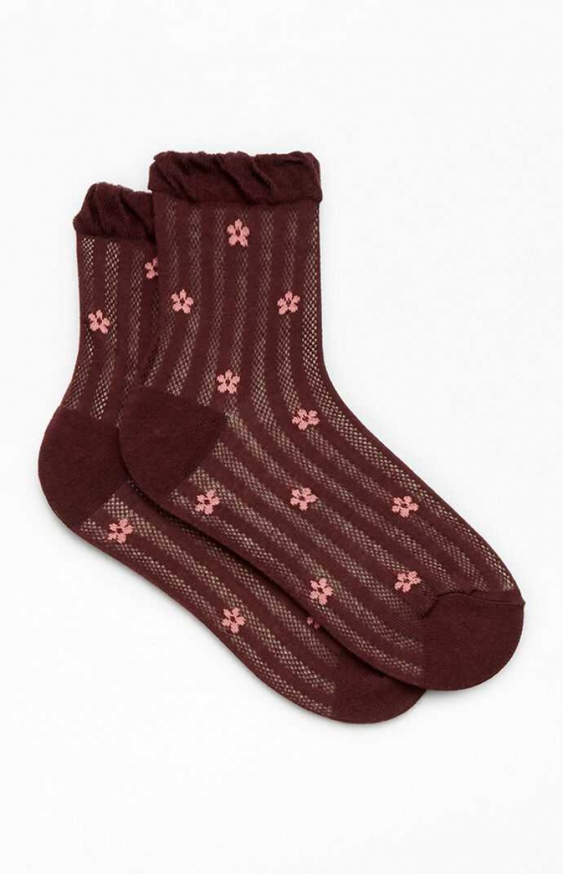 Chaussette PacSun Waffle Knit Daisy Ruffle Femme Bordeaux | 452387SDI