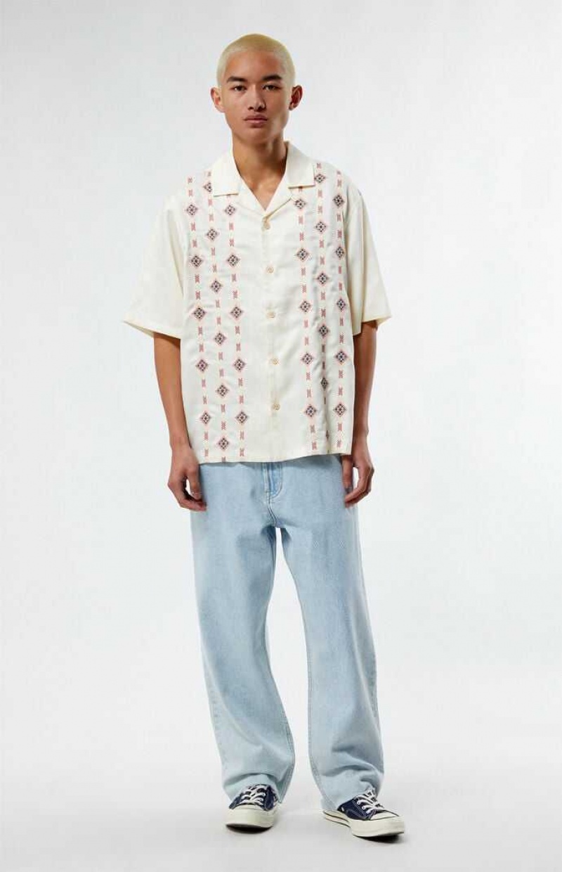 Chemises PacSun Archie Embroidered Oversized Camp Homme Blanche | 749162QLI