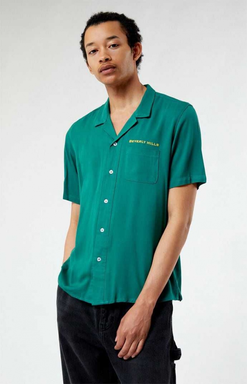 Chemises PacSun Beverly Hills Embroidered Camp Homme Vert | 153260FZJ