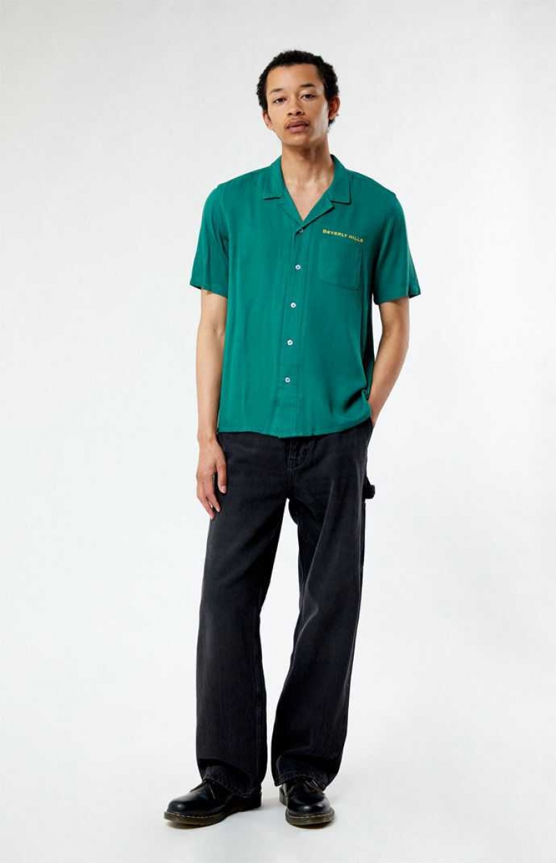 Chemises PacSun Beverly Hills Embroidered Camp Homme Vert | 153260FZJ