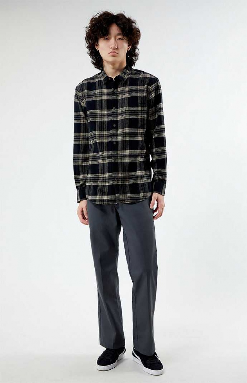 Chemises PacSun Black & Tan Classiche Plaid Homme Noir Marron | 523804UNJ