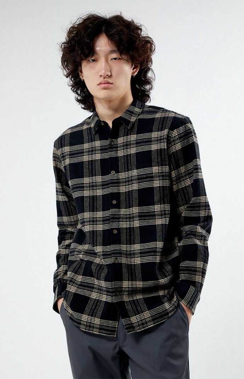 Chemises PacSun Black & Tan Classiche Plaid Homme Noir Marron | 523804UNJ