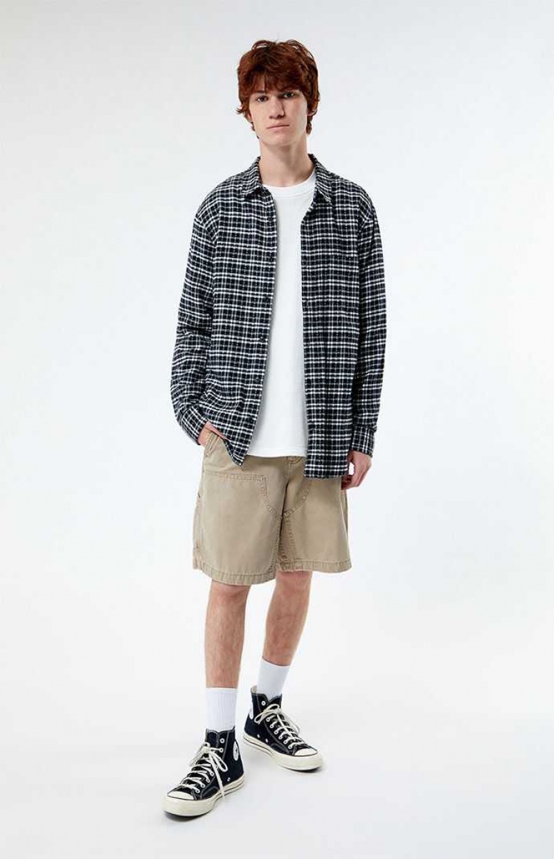 Chemises PacSun Black & White Classiche Plaid Homme Noir Blanche | 628394PYR