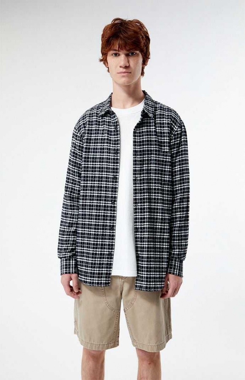 Chemises PacSun Black & White Classiche Plaid Homme Noir Blanche | 628394PYR