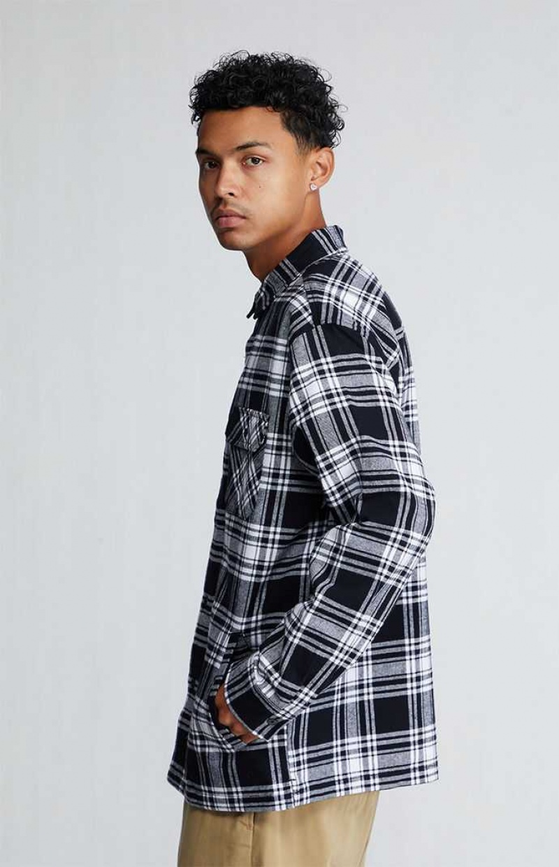 Chemises PacSun Black & White Plaid Heavyweight Flannel Homme Noir Blanche | 689247PVF