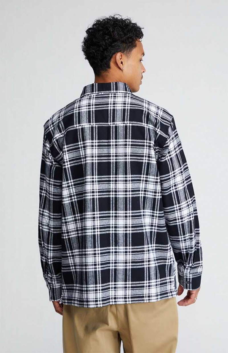 Chemises PacSun Black & White Plaid Heavyweight Flannel Homme Noir Blanche | 689247PVF