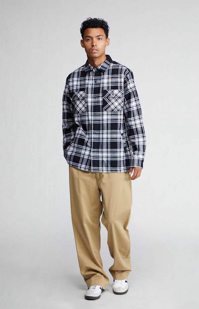 Chemises PacSun Black & White Plaid Heavyweight Flannel Homme Noir Blanche | 689247PVF