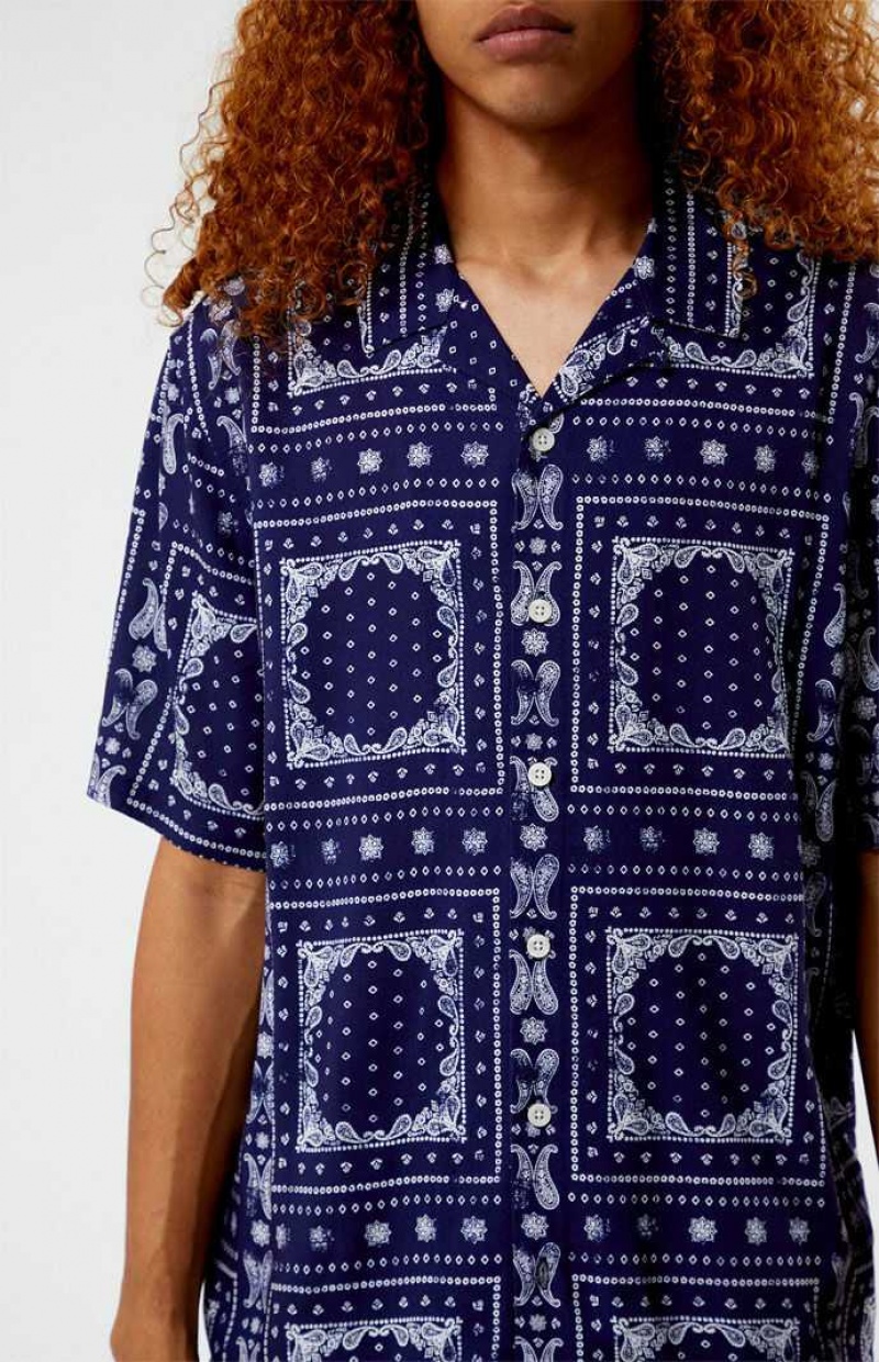 Chemises PacSun Blue Paisley Camp Homme Bleu | 384529YLM