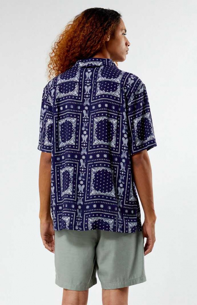 Chemises PacSun Blue Paisley Camp Homme Bleu | 384529YLM