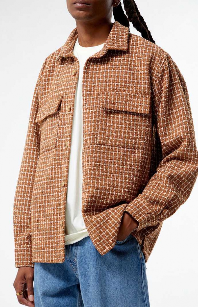 Chemises PacSun Brown Classiche Tweed Oversized Shacket Homme Marron | 473561IMS