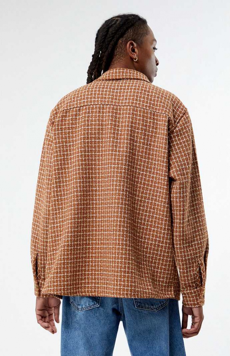 Chemises PacSun Brown Classiche Tweed Oversized Shacket Homme Marron | 473561IMS