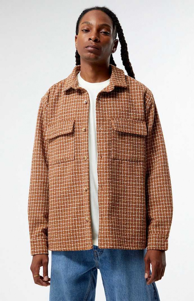 Chemises PacSun Brown Classiche Tweed Oversized Shacket Homme Marron | 473561IMS