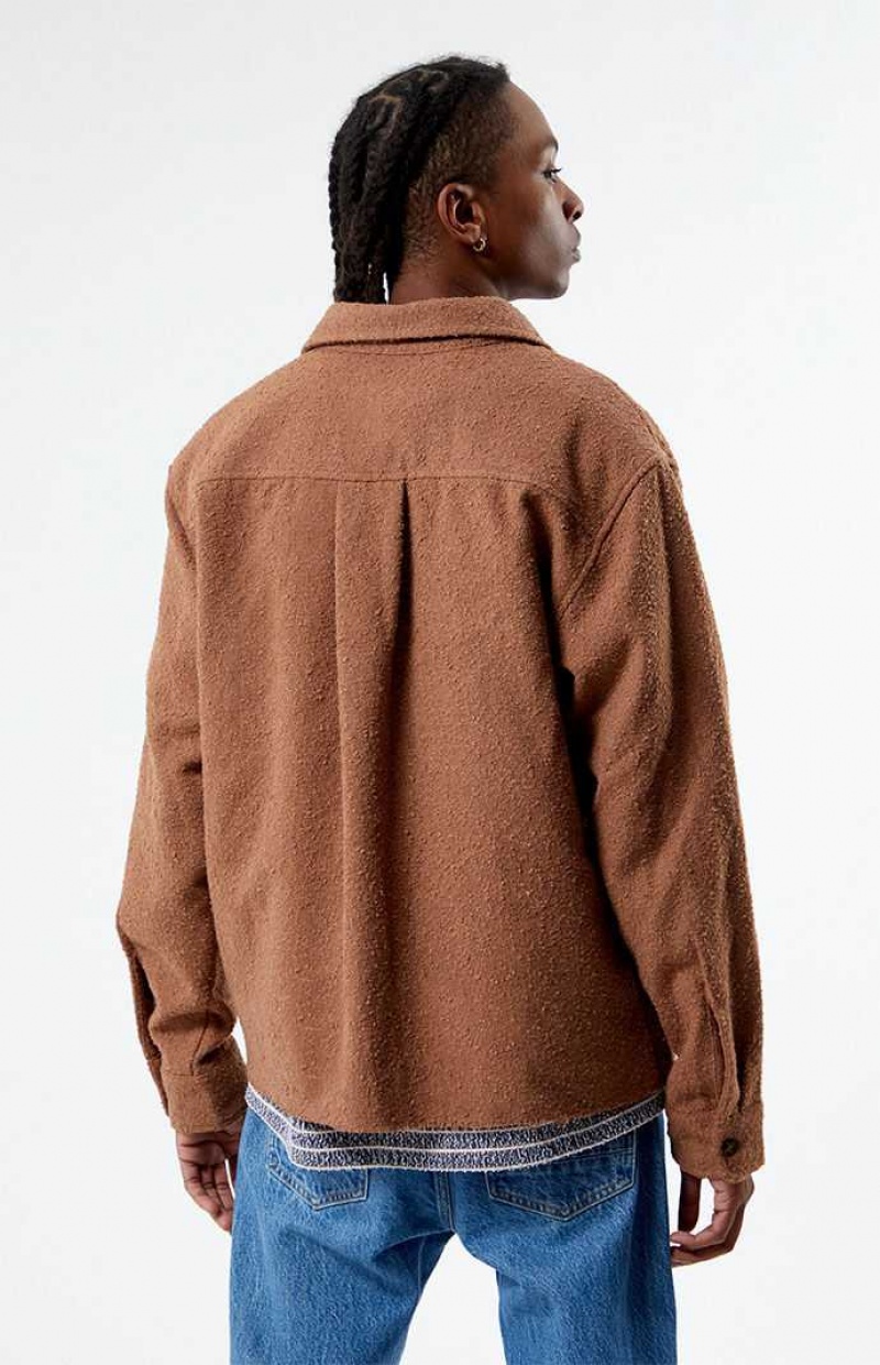 Chemises PacSun Brown Oversized Wooly Solid Shacket Homme Marron | 051948TSK