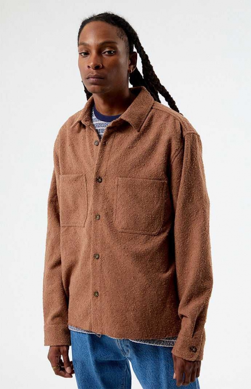 Chemises PacSun Brown Oversized Wooly Solid Shacket Homme Marron | 051948TSK