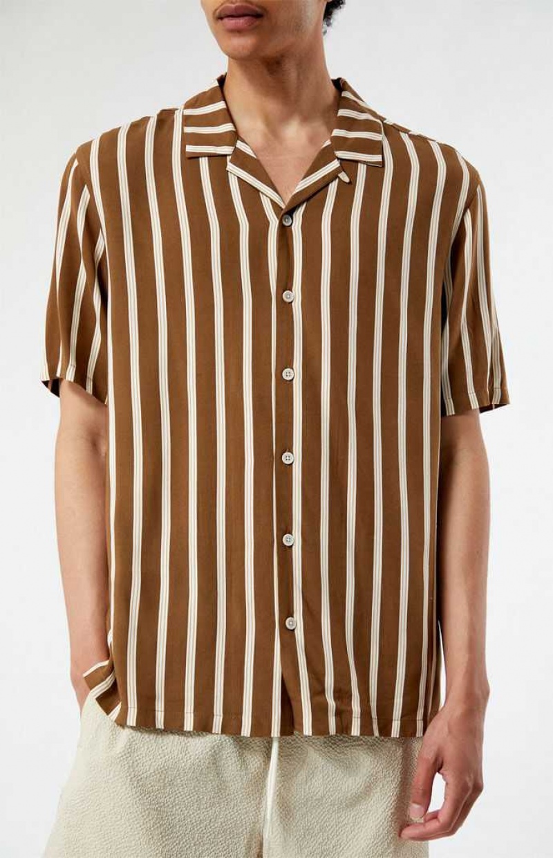 Chemises PacSun Brown Rayé Camp Homme Marron | 540327ILW