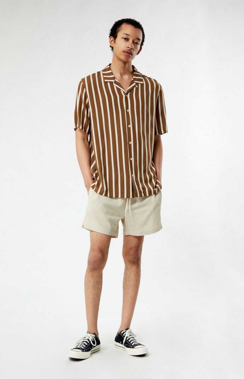 Chemises PacSun Brown Rayé Camp Homme Marron | 540327ILW