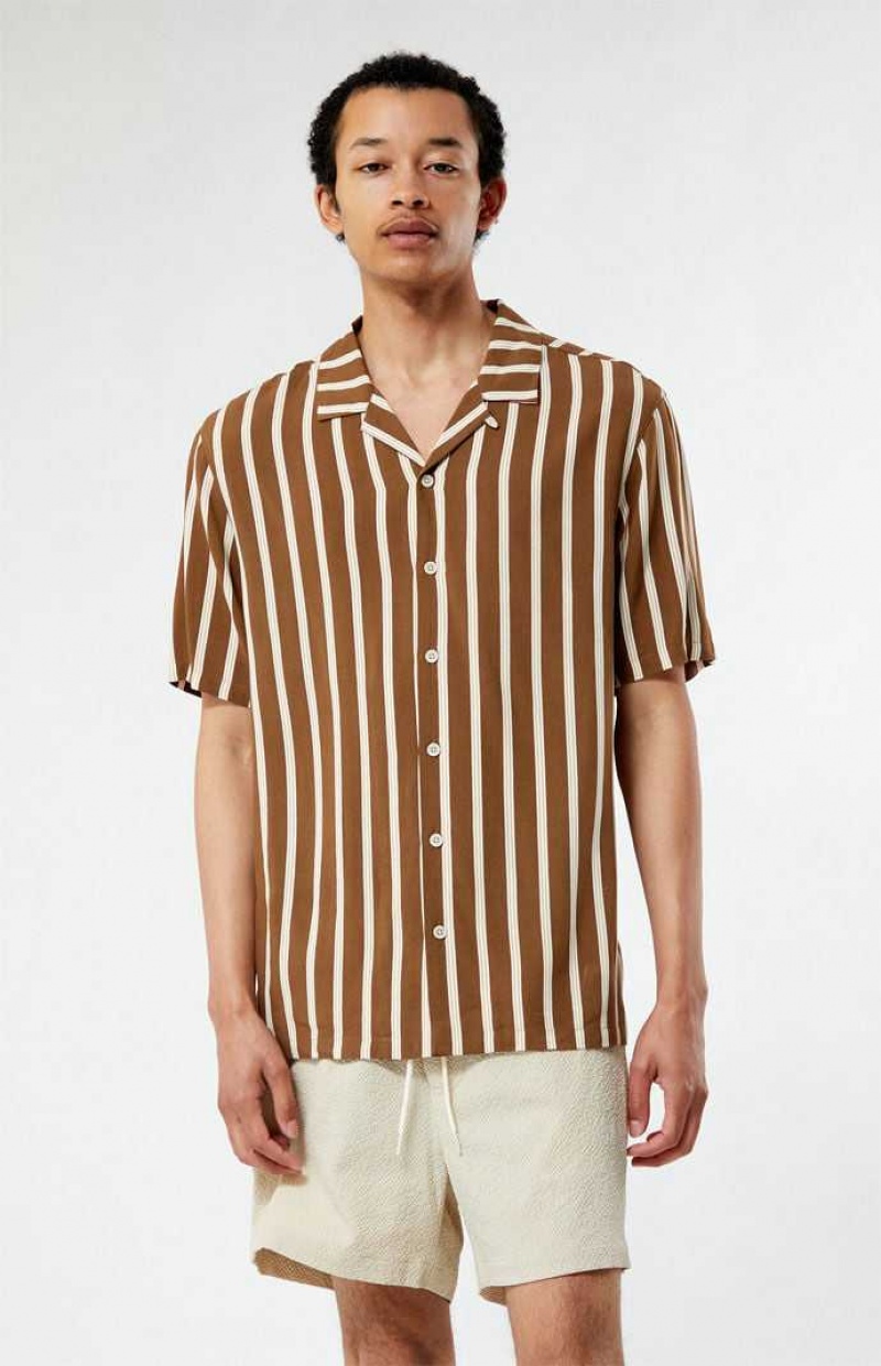 Chemises PacSun Brown Rayé Camp Homme Marron | 540327ILW