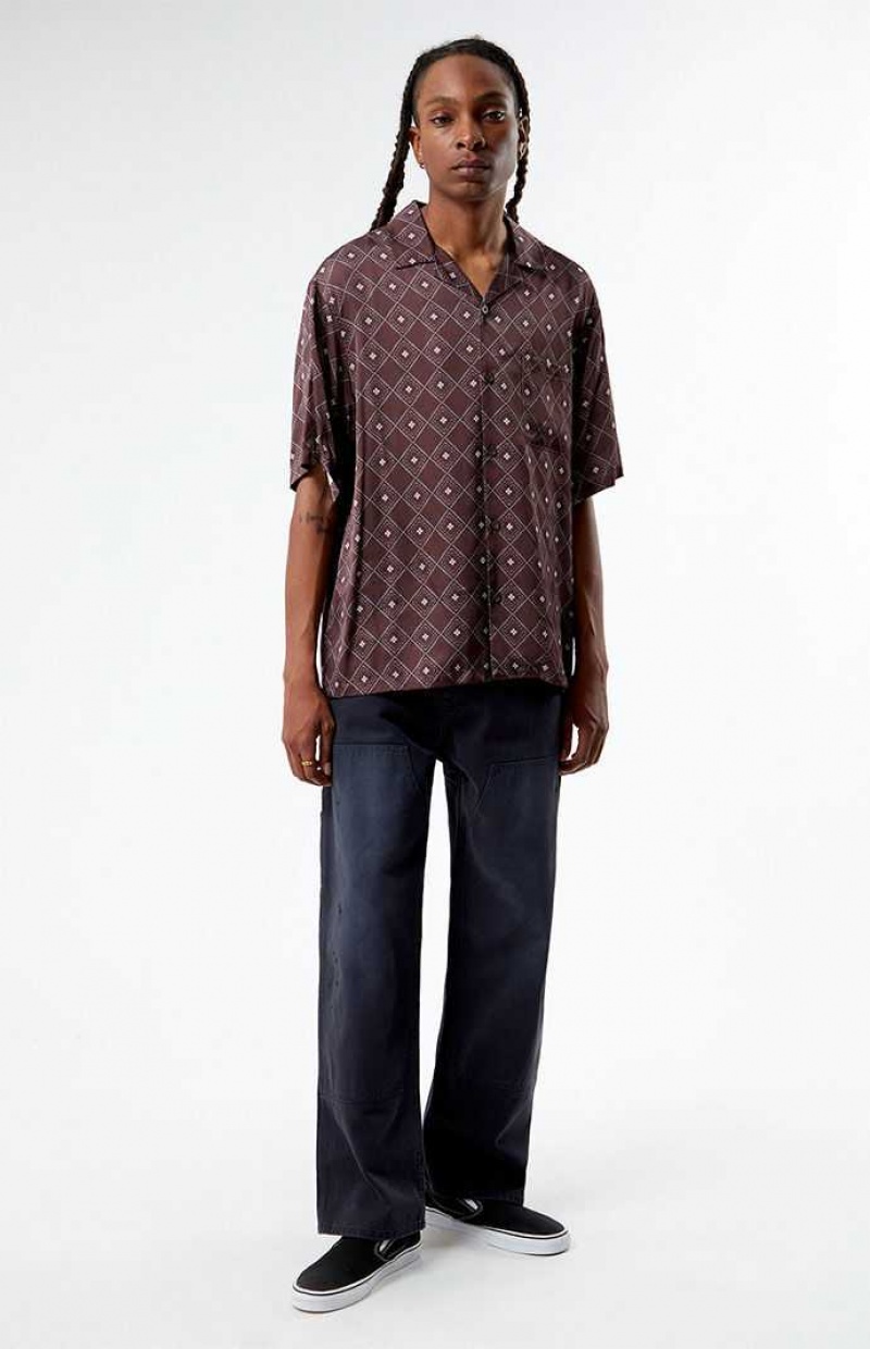 Chemises PacSun Brown Satin Oversized Camp Homme Marron | 891476LBG