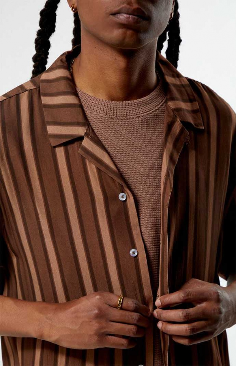 Chemises PacSun Brown Viscose Stripe Camp Homme Marron | 712095SHA