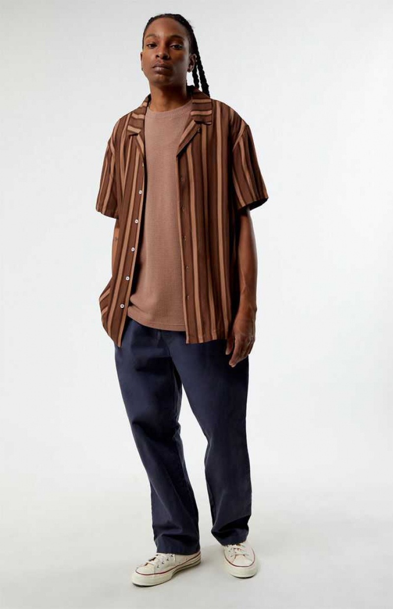 Chemises PacSun Brown Viscose Stripe Camp Homme Marron | 712095SHA