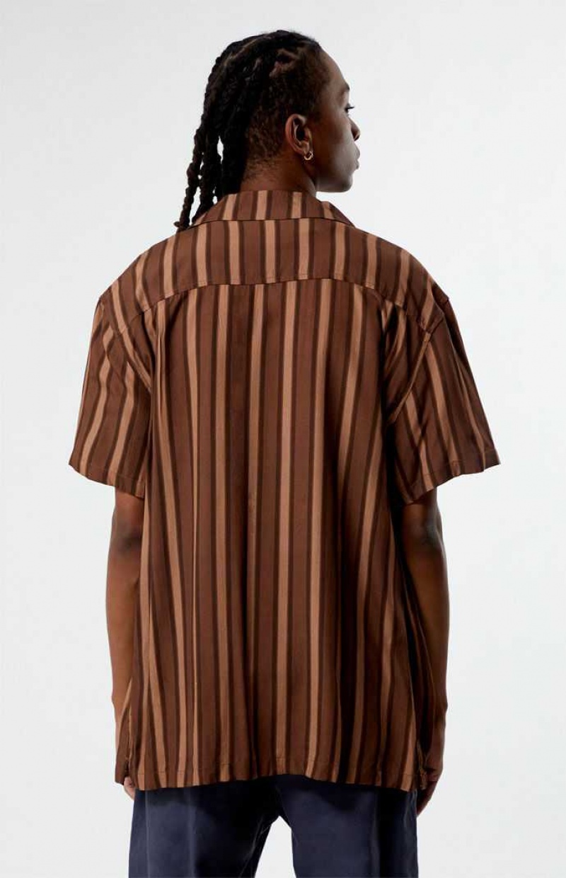 Chemises PacSun Brown Viscose Stripe Camp Homme Marron | 712095SHA