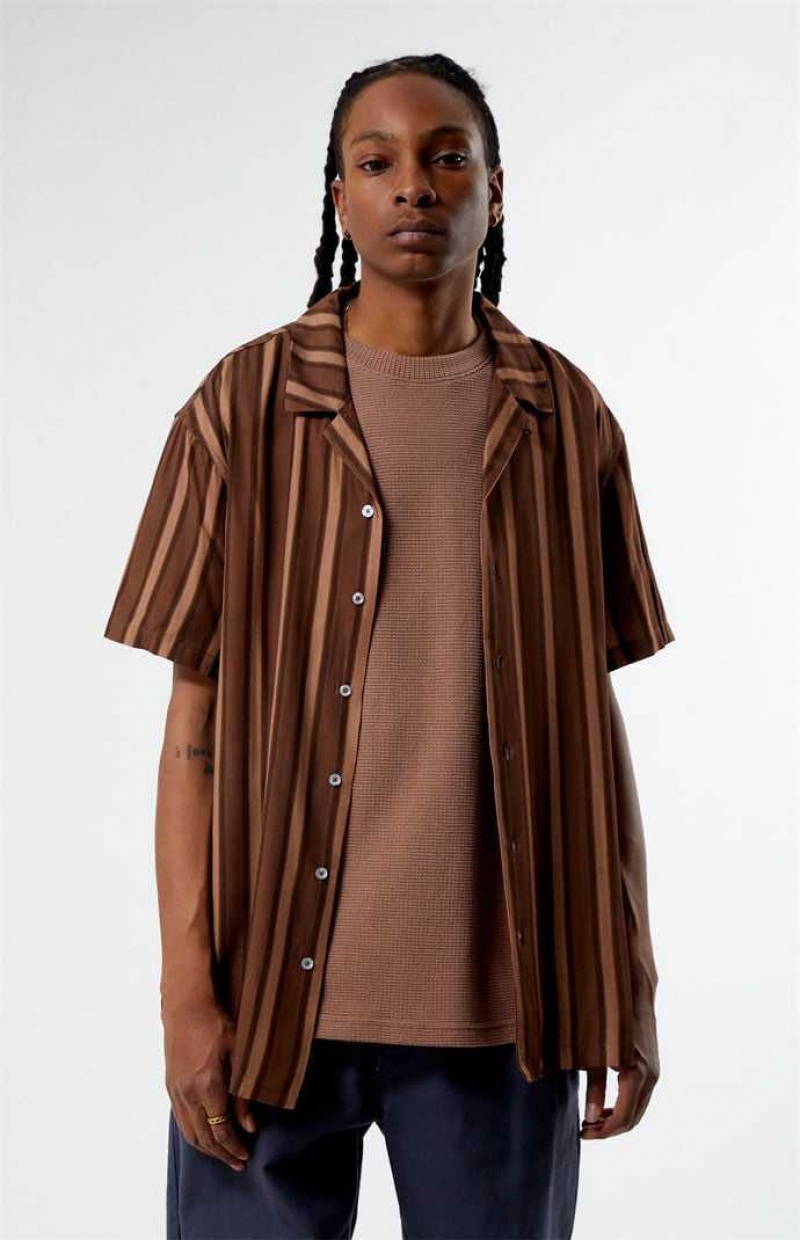 Chemises PacSun Brown Viscose Stripe Camp Homme Marron | 712095SHA