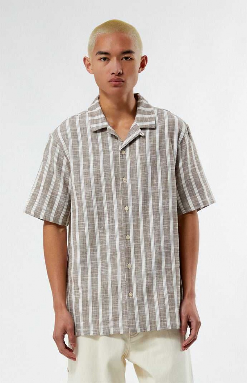 Chemises PacSun Brown Woven Stripe Camp Homme Marron | 687524FER