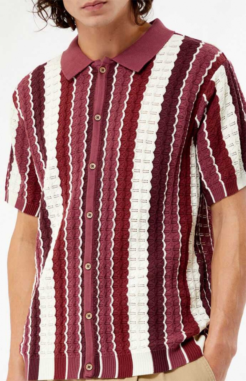 Chemises PacSun Burgundy Button Down Knit Polo Homme Bordeaux | 298671INX