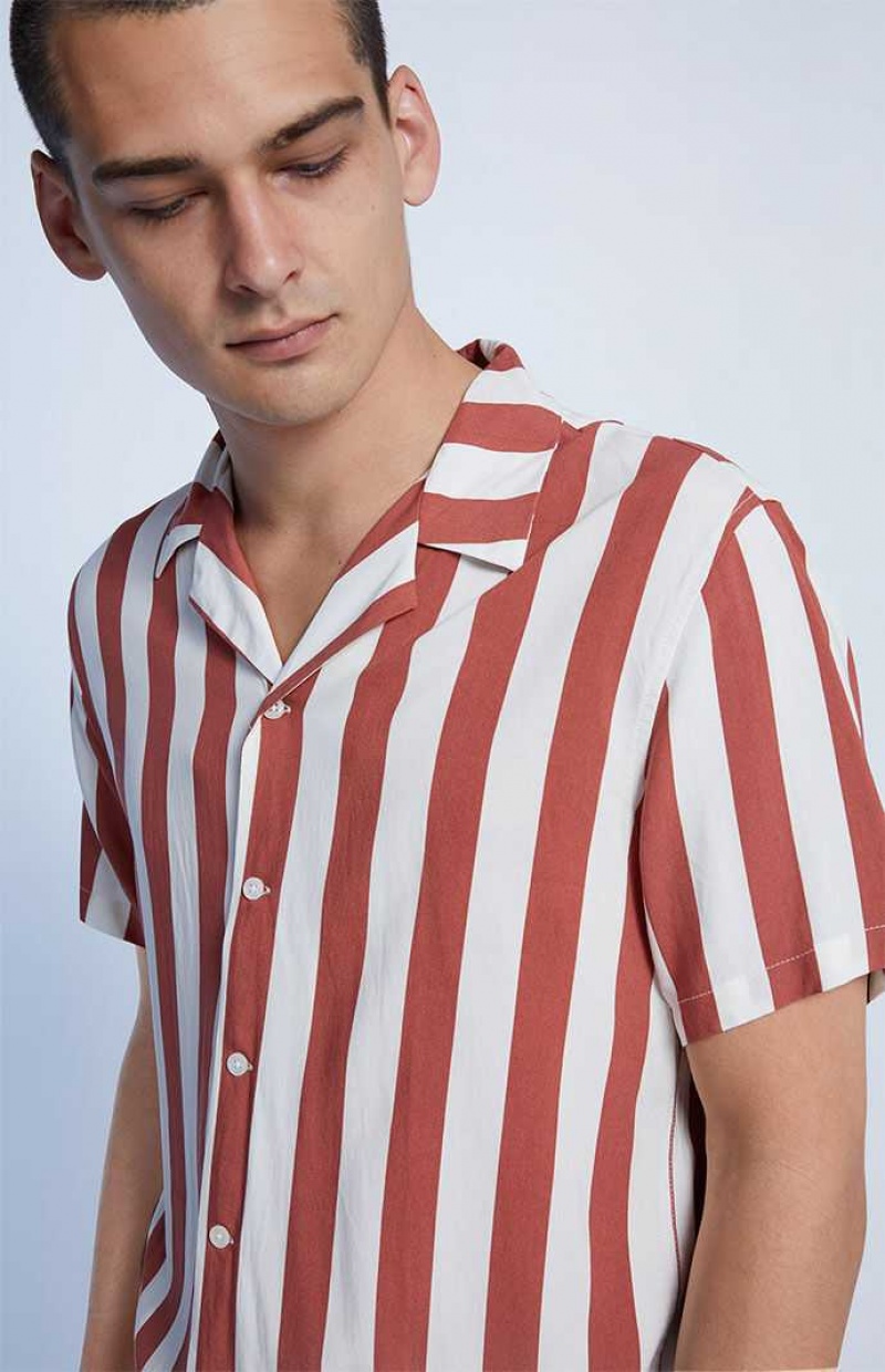 Chemises PacSun Burnt Red Stripe Camp Homme Blanche Rouge | 246173IJD