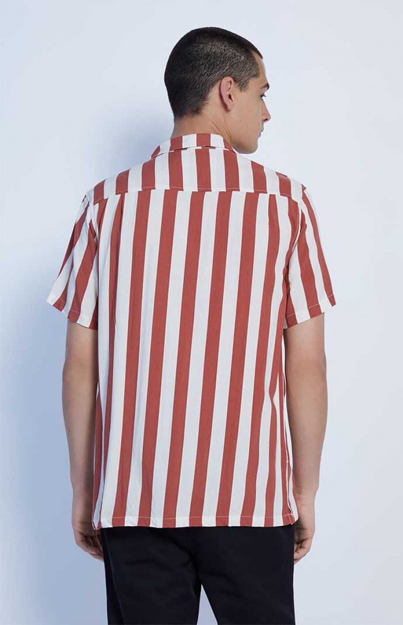 Chemises PacSun Burnt Red Stripe Camp Homme Blanche Rouge | 246173IJD