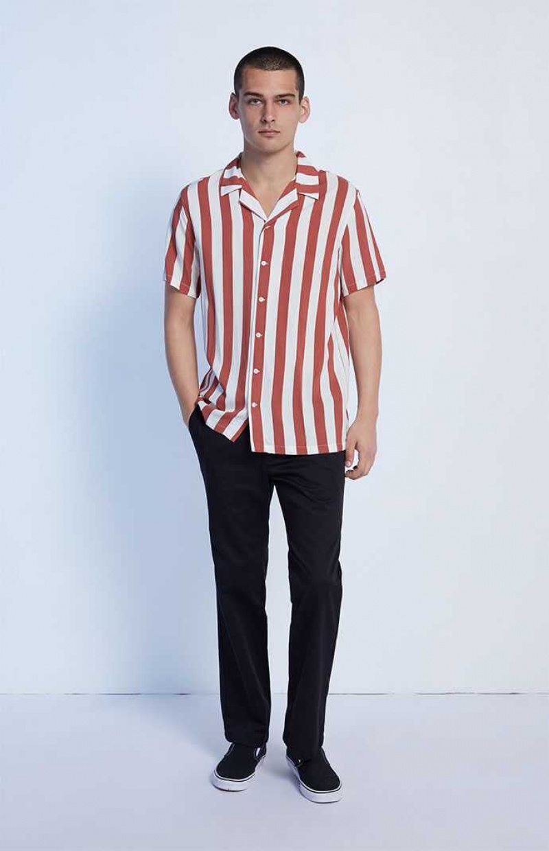 Chemises PacSun Burnt Red Stripe Camp Homme Blanche Rouge | 246173IJD