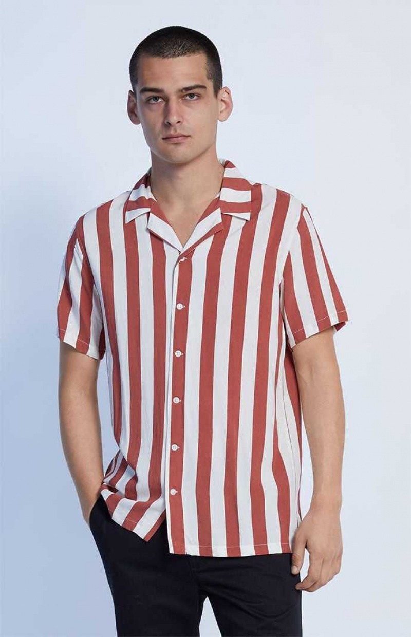 Chemises PacSun Burnt Red Stripe Camp Homme Blanche Rouge | 246173IJD