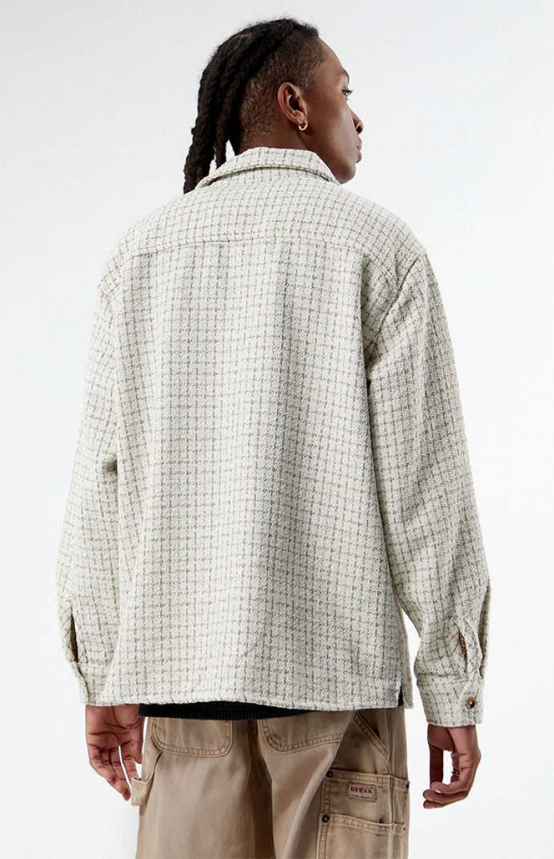 Chemises PacSun Classiche Tweed Oversized Shacket Homme Blanche | 825607UXV