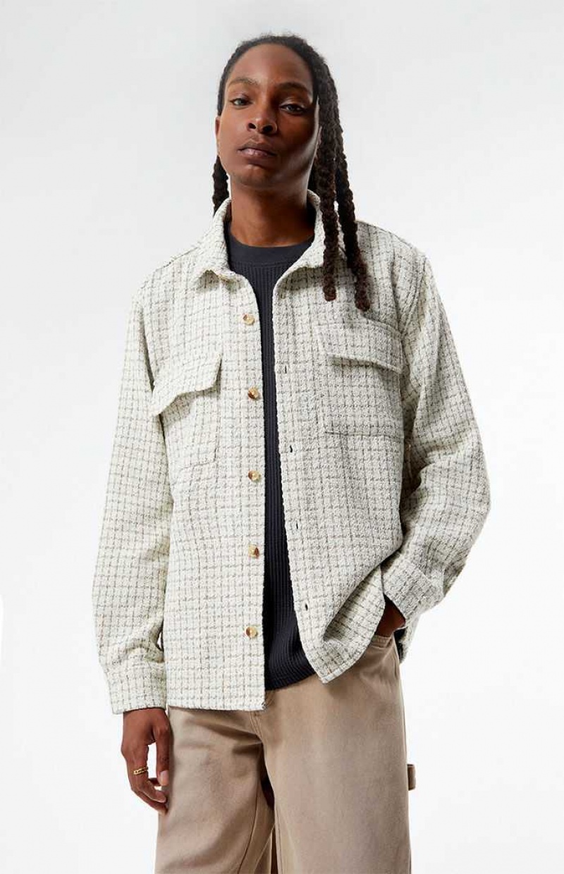 Chemises PacSun Classiche Tweed Oversized Shacket Homme Blanche | 825607UXV