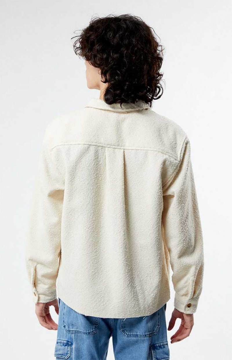 Chemises PacSun Cream Oversized Wooly Solid Shacket Homme Blanche | 462871JON