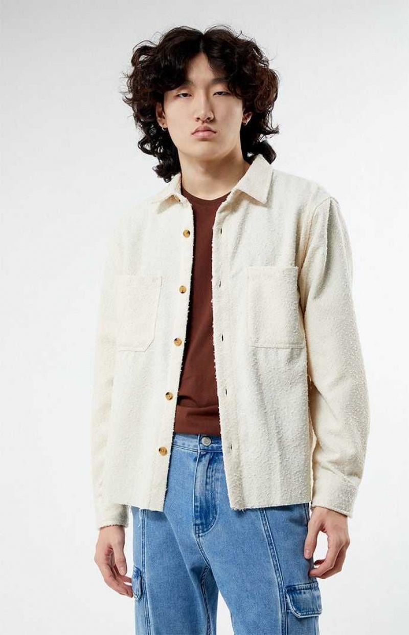 Chemises PacSun Cream Oversized Wooly Solid Shacket Homme Blanche | 462871JON