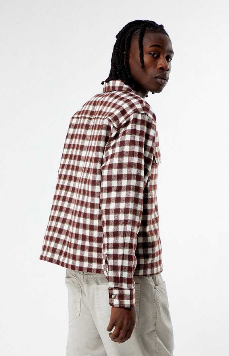 Chemises PacSun Cropped Embroidered Flannel Homme Bordeaux | 708591FPS