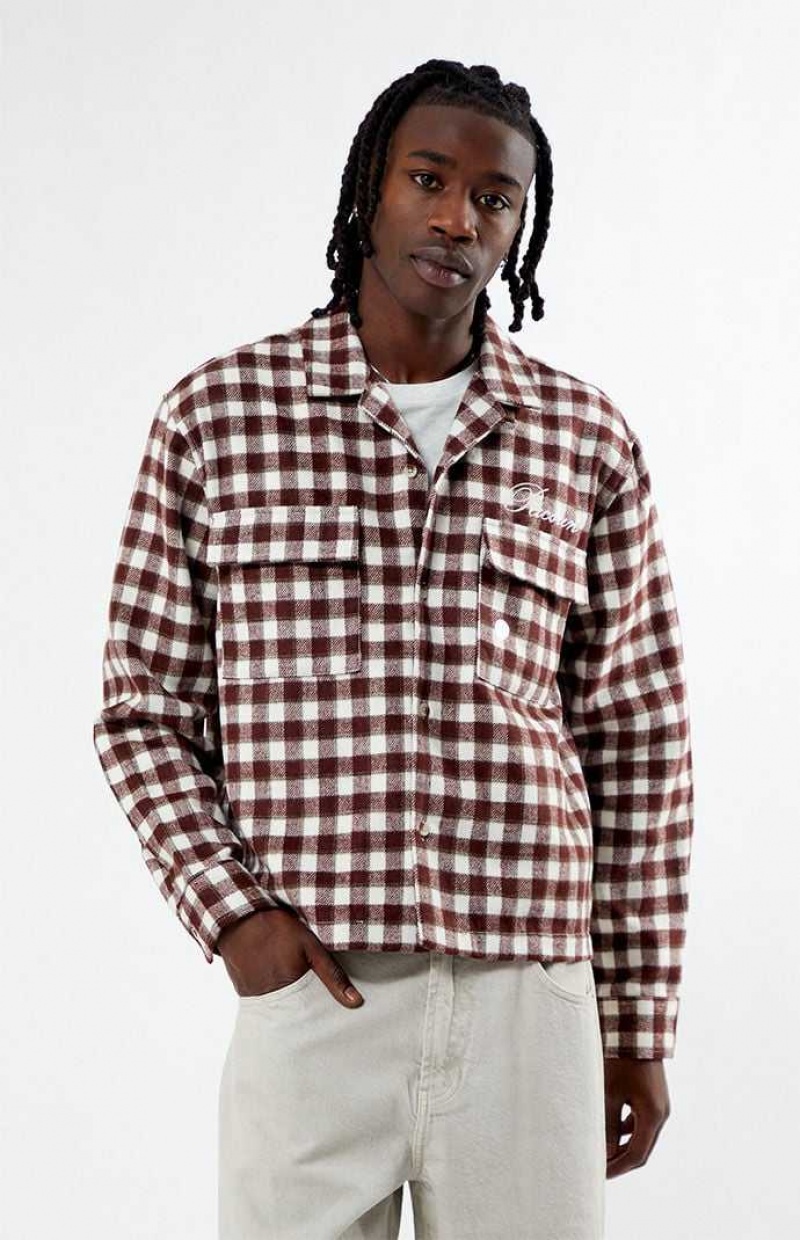 Chemises PacSun Cropped Embroidered Flannel Homme Bordeaux | 708591FPS