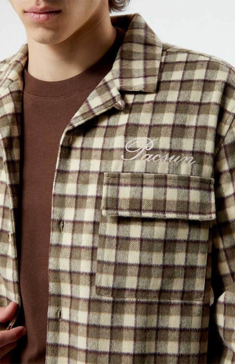 Chemises PacSun Cropped Plaid Flannel Shacket Homme Marron | 806319UHC