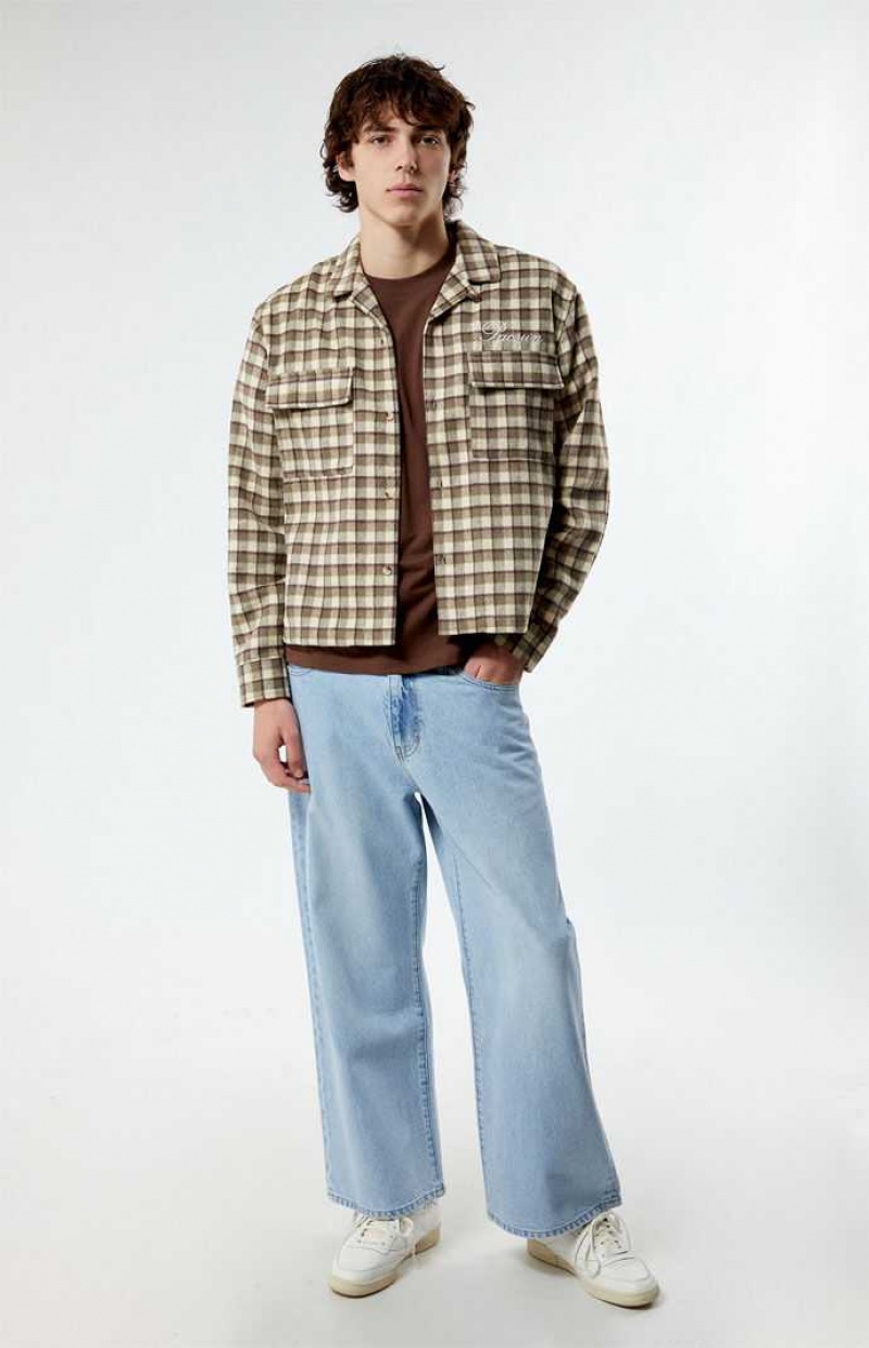 Chemises PacSun Cropped Plaid Flannel Shacket Homme Marron | 806319UHC