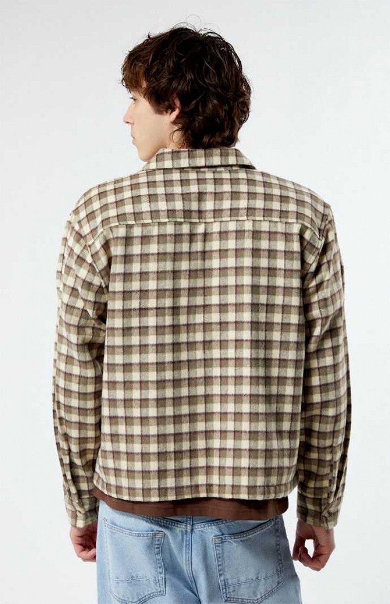 Chemises PacSun Cropped Plaid Flannel Shacket Homme Marron | 806319UHC