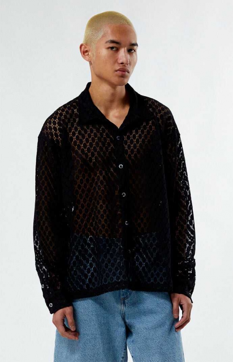 Chemises PacSun Dentelle Long Sleeve Homme Noir | 480732EDX