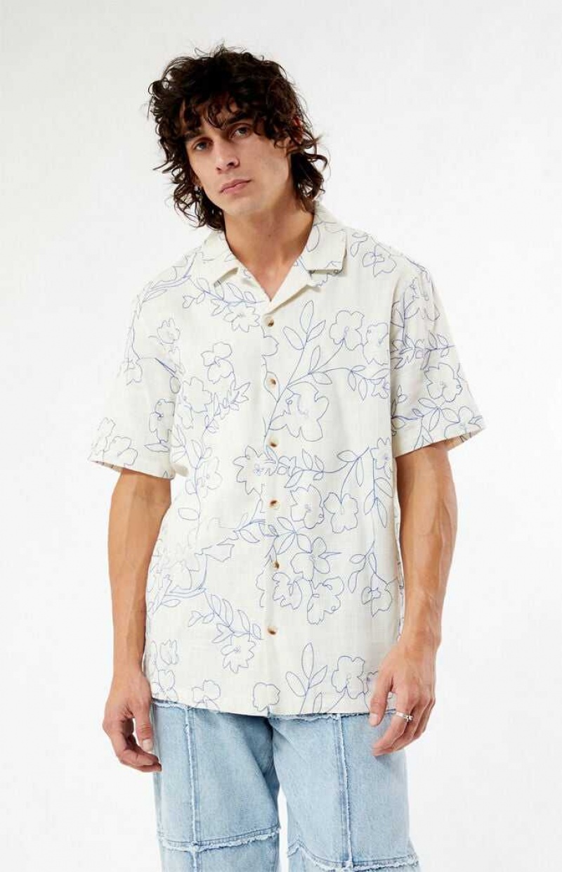 Chemises PacSun Embroidered Floral Camp Homme Blanche | 163982SLW