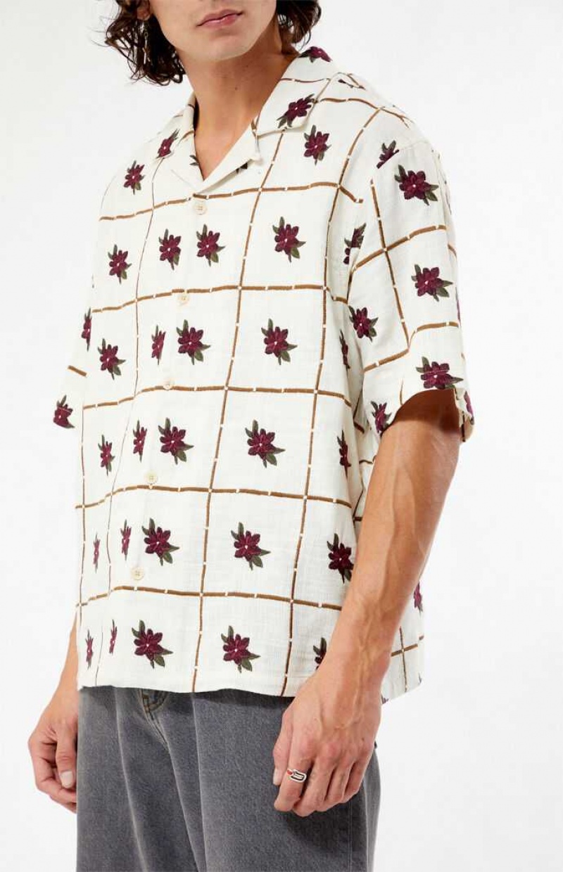 Chemises PacSun Floral Embroidered Oversized Camp Homme Blanche | 684015BQR