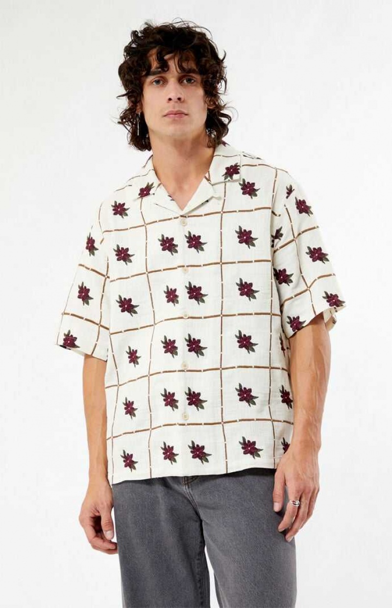 Chemises PacSun Floral Embroidered Oversized Camp Homme Blanche | 684015BQR