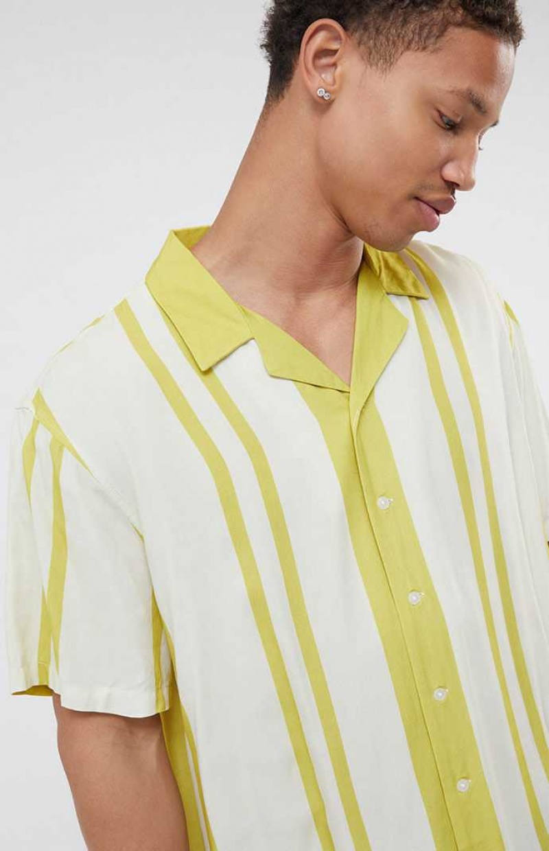 Chemises PacSun Gold Nouveau Stripe Woven Camp Homme Doré | 618507UFA