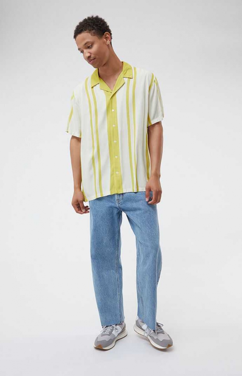 Chemises PacSun Gold Nouveau Stripe Woven Camp Homme Doré | 618507UFA