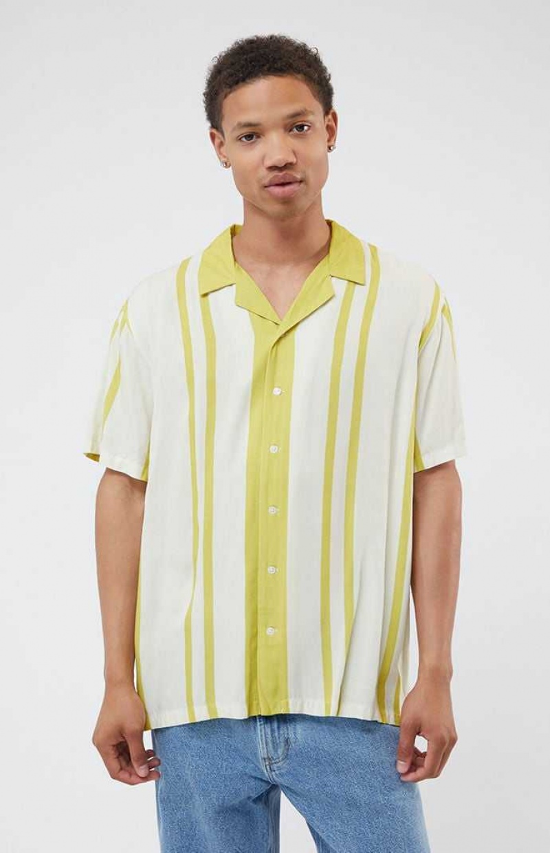 Chemises PacSun Gold Nouveau Stripe Woven Camp Homme Doré | 618507UFA