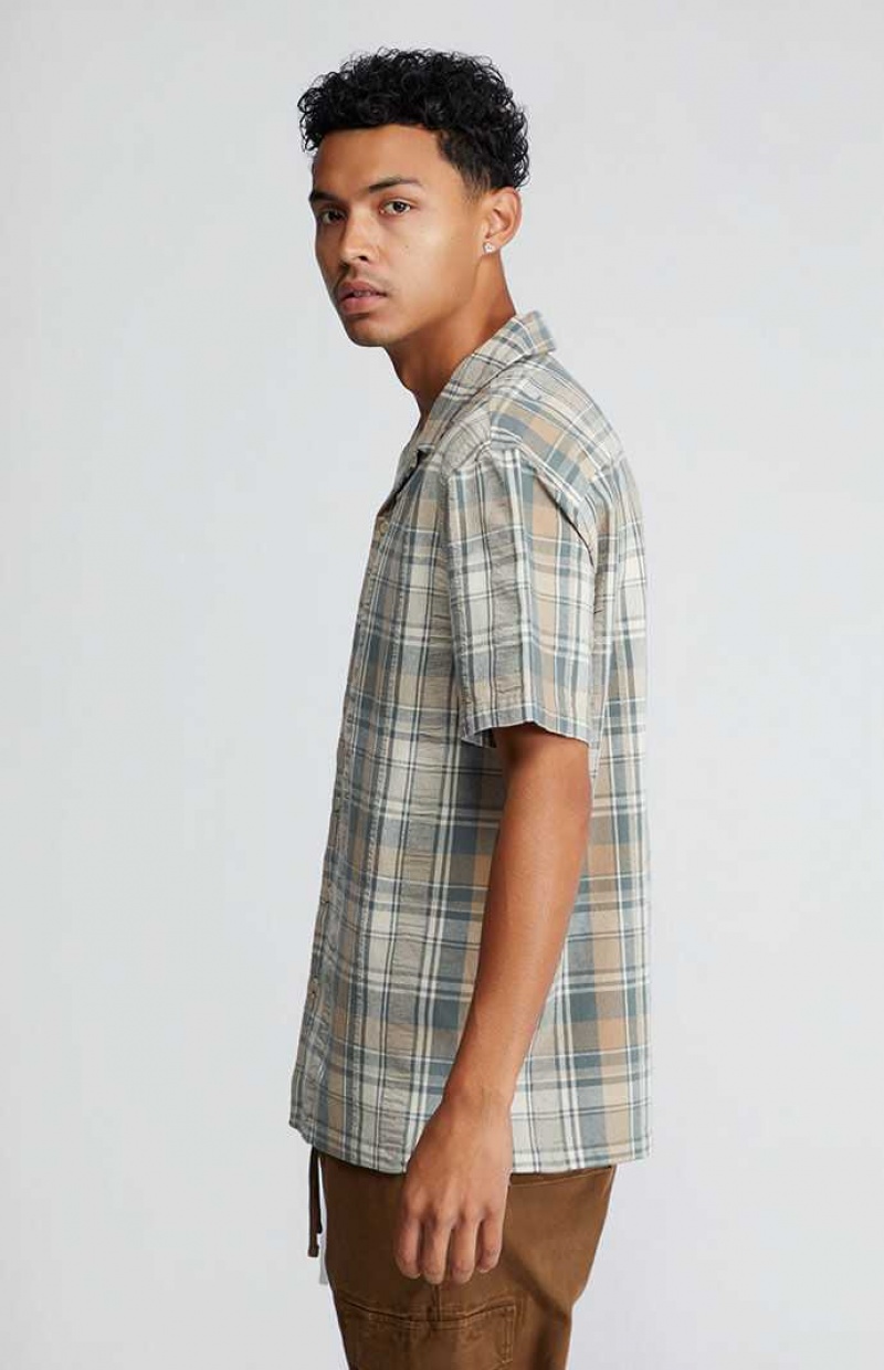 Chemises PacSun Green & Brown Plaid Button Down Homme Vert Marron | 071469CJL