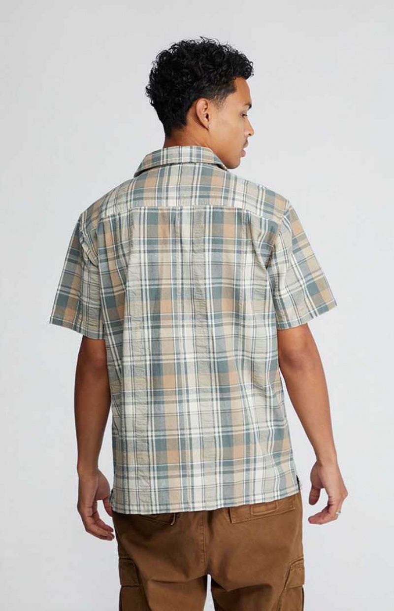 Chemises PacSun Green & Brown Plaid Button Down Homme Vert Marron | 071469CJL